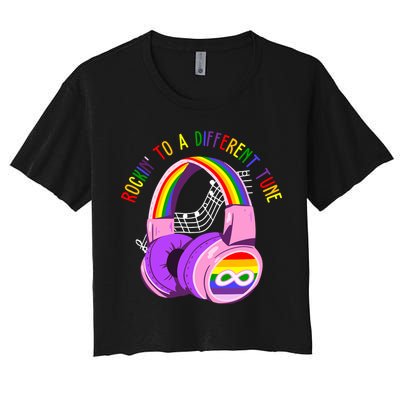 Rockin To A Different Tune Rainbow Autism Awareness Crop Top
