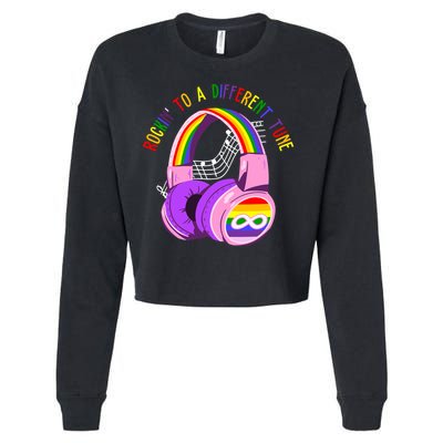 Rockin To A Different Tune Rainbow Autism Awareness Cropped Pullover Crew