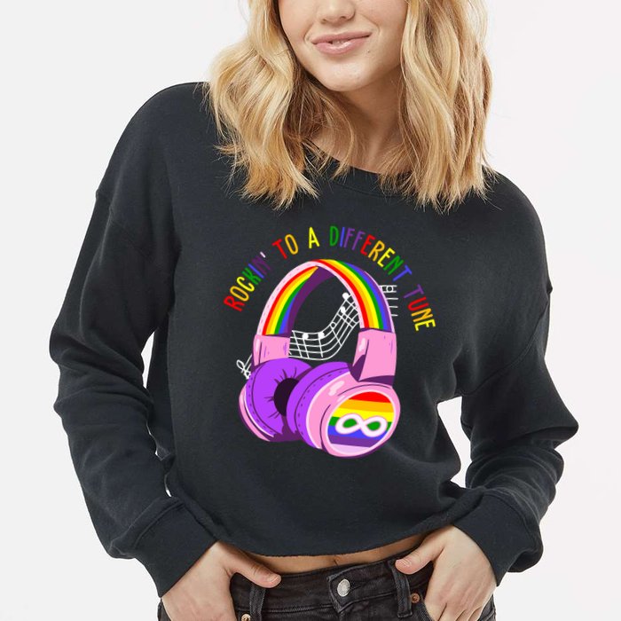 Rockin To A Different Tune Rainbow Autism Awareness Cropped Pullover Crew