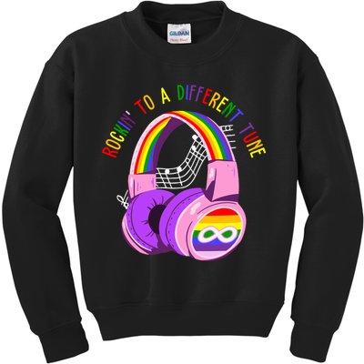Rockin To A Different Tune Rainbow Autism Awareness Kids Sweatshirt