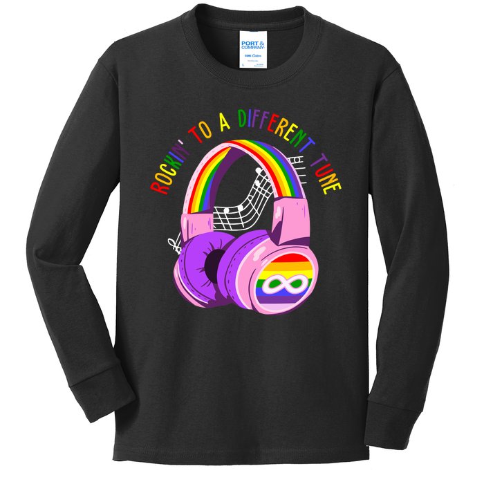 Rockin To A Different Tune Rainbow Autism Awareness Kids Long Sleeve Shirt