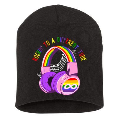 Rockin To A Different Tune Rainbow Autism Awareness Short Acrylic Beanie