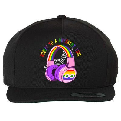 Rockin To A Different Tune Rainbow Autism Awareness Wool Snapback Cap