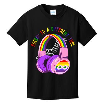 Rockin To A Different Tune Rainbow Autism Awareness Kids T-Shirt