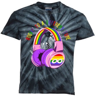 Rockin To A Different Tune Rainbow Autism Awareness Kids Tie-Dye T-Shirt