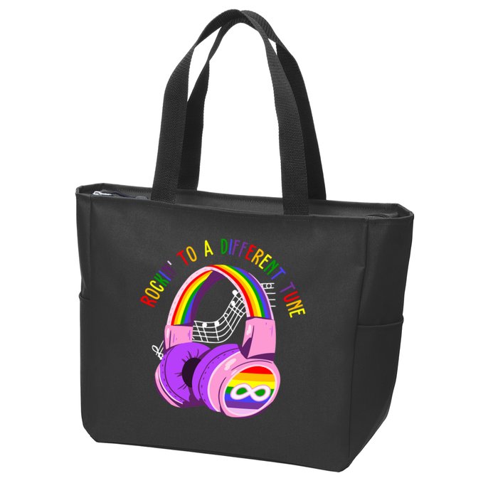 Rockin To A Different Tune Rainbow Autism Awareness Zip Tote Bag