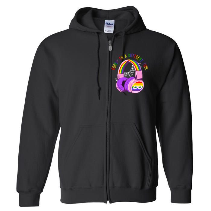 Rockin To A Different Tune Rainbow Autism Awareness Full Zip Hoodie