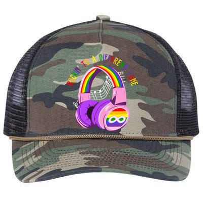 Rockin To A Different Tune Rainbow Autism Awareness Retro Rope Trucker Hat Cap