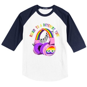 Rockin To A Different Tune Rainbow Autism Awareness Baseball Sleeve Shirt