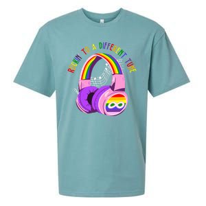 Rockin To A Different Tune Rainbow Autism Awareness Sueded Cloud Jersey T-Shirt