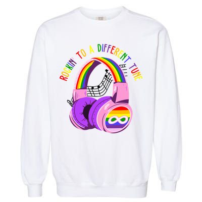 Rockin To A Different Tune Rainbow Autism Awareness Garment-Dyed Sweatshirt