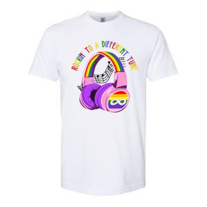 Rockin To A Different Tune Rainbow Autism Awareness Softstyle CVC T-Shirt