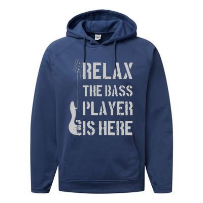 Relax The Bass Player Is Here Funny Guitar Bassist Gift Performance Fleece Hoodie