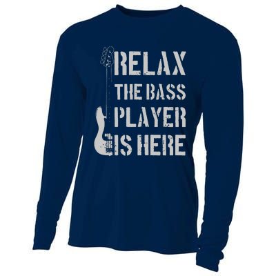 Relax The Bass Player Is Here Funny Guitar Bassist Gift Cooling Performance Long Sleeve Crew