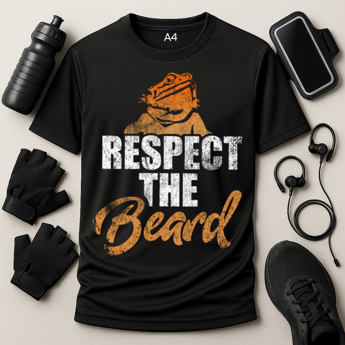Respect The Beard Bearded Dragon Distressed Great Gift Cooling Performance Crew T-Shirt