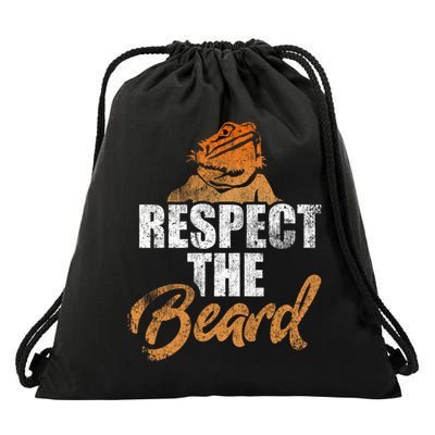 Respect The Beard Bearded Dragon Distressed Great Gift Drawstring Bag