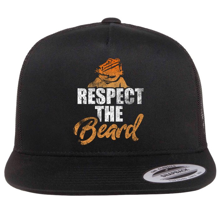 Respect The Beard Bearded Dragon Distressed Great Gift Flat Bill Trucker Hat