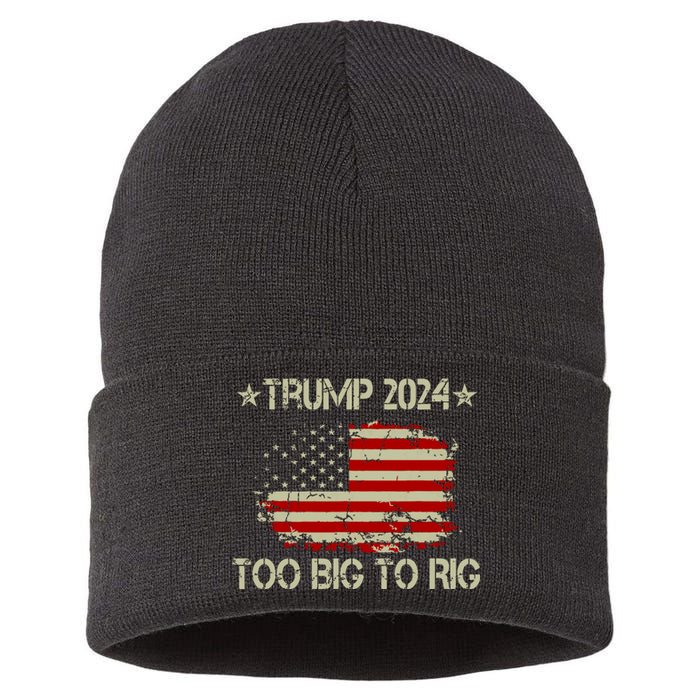 Retro Too Big To Rig Trump Quote President 2024 Us Flag Sustainable Knit Beanie