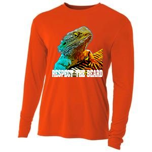 Respect The Beard Funny Bearded Dragon Gift Cooling Performance Long Sleeve Crew