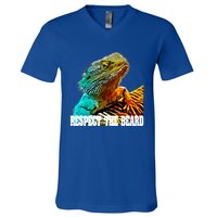 Respect The Beard Funny Bearded Dragon Gift V-Neck T-Shirt