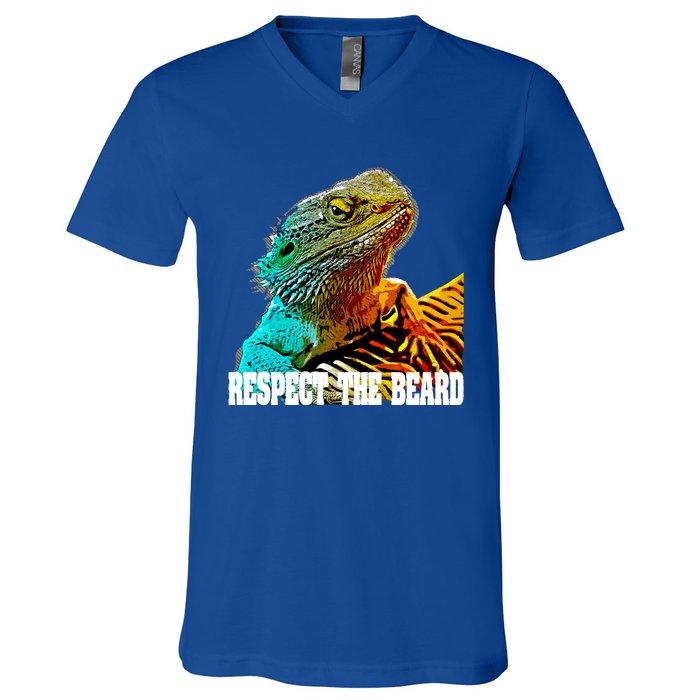 Respect The Beard Funny Bearded Dragon Gift V-Neck T-Shirt