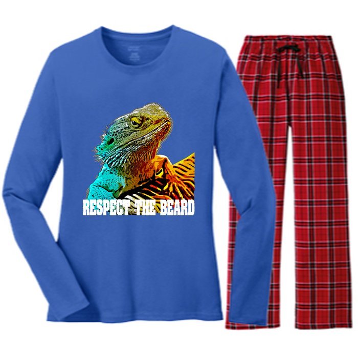 Respect The Beard Funny Bearded Dragon Gift Women's Long Sleeve Flannel Pajama Set 