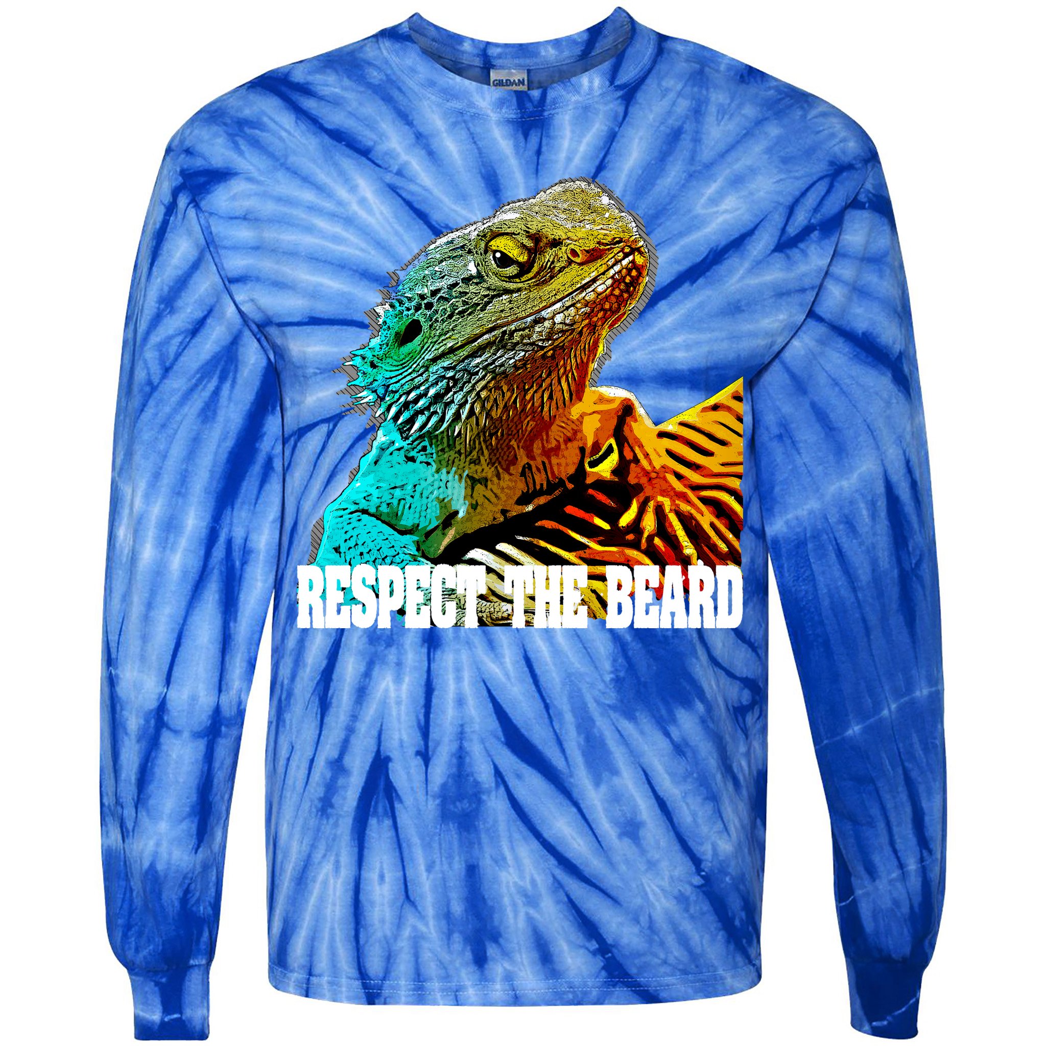 Respect The Beard Funny Bearded Dragon Gift Tie-Dye Long Sleeve Shirt