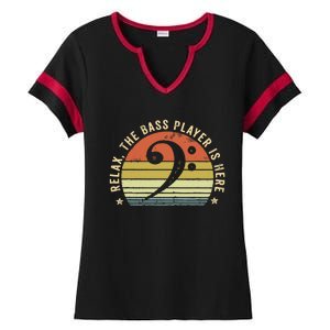 Relax The Bass Player Is Here Bassist Gifts Music Guitar Ladies Halftime Notch Neck Tee