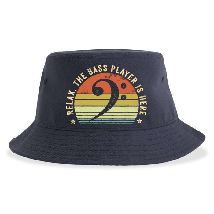 Relax The Bass Player Is Here Bassist Gifts Music Guitar Sustainable Bucket Hat