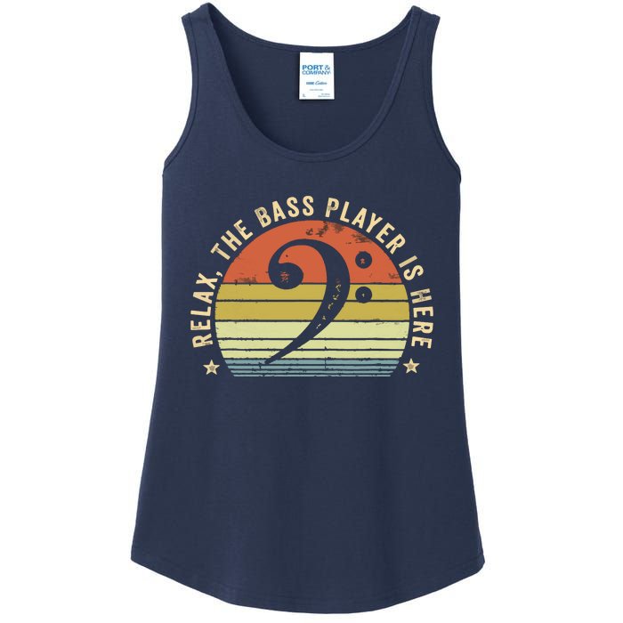 Relax The Bass Player Is Here Bassist Gifts Music Guitar Ladies Essential Tank