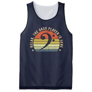 Relax The Bass Player Is Here Bassist Gifts Music Guitar Mesh Reversible Basketball Jersey Tank