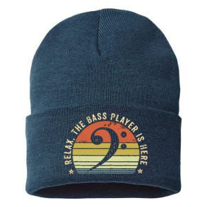 Relax The Bass Player Is Here Bassist Gifts Music Guitar Sustainable Knit Beanie