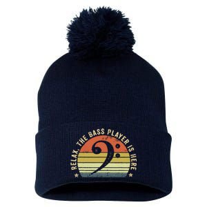 Relax The Bass Player Is Here Bassist Gifts Music Guitar Pom Pom 12in Knit Beanie