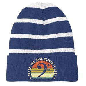 Relax The Bass Player Is Here Bassist Gifts Music Guitar Striped Beanie with Solid Band