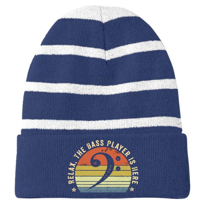 Relax The Bass Player Is Here Bassist Gifts Music Guitar Striped Beanie with Solid Band