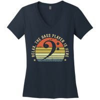 Relax The Bass Player Is Here Bassist Gifts Music Guitar Women's V-Neck T-Shirt