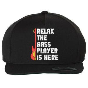 Relax The Bass Player Is Here Funny Music Bassist Guitar Wool Snapback Cap