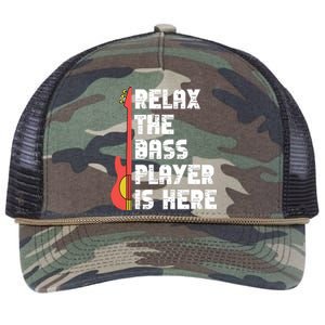 Relax The Bass Player Is Here Funny Music Bassist Guitar Retro Rope Trucker Hat Cap