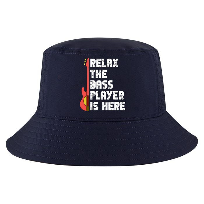 Relax The Bass Player Is Here Funny Music Bassist Guitar Cool Comfort Performance Bucket Hat