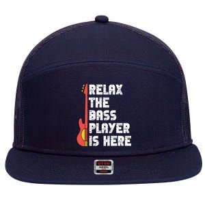 Relax The Bass Player Is Here Funny Music Bassist Guitar 7 Panel Mesh Trucker Snapback Hat