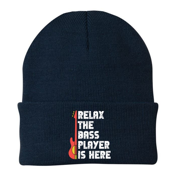 Relax The Bass Player Is Here Funny Music Bassist Guitar Knit Cap Winter Beanie