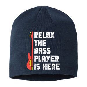 Relax The Bass Player Is Here Funny Music Bassist Guitar Sustainable Beanie