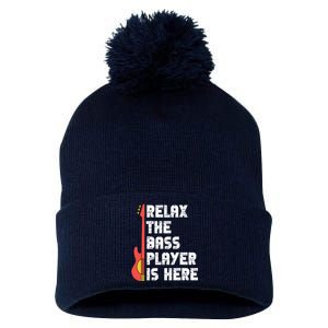 Relax The Bass Player Is Here Funny Music Bassist Guitar Pom Pom 12in Knit Beanie