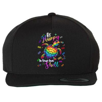 Rainbow Turtle Be Happy In Your Own Shell Autism Awareness Wool Snapback Cap