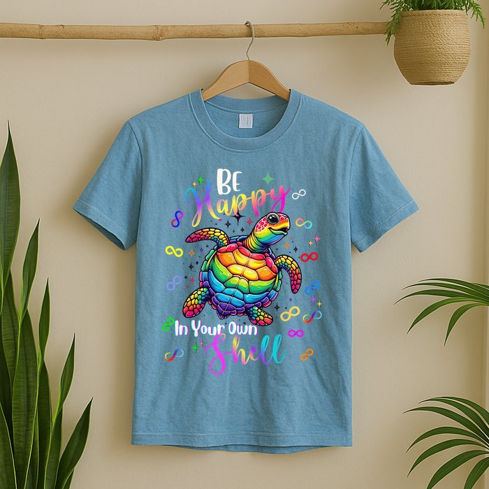 Rainbow Turtle Be Happy In Your Own Shell Autism Awareness T-Shirt