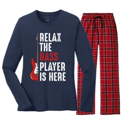 Relax The Bass Player Is Here Guitarist Instrument Strings Women's Long Sleeve Flannel Pajama Set 