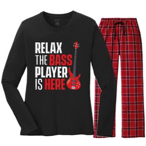 Relax The Bass Player Is Here Bassist Gifts Music Guitar Women's Long Sleeve Flannel Pajama Set 