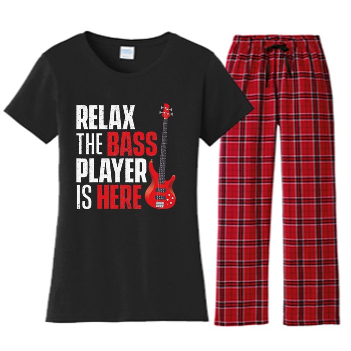 Relax The Bass Player Is Here Bassist Gifts Music Guitar Women's Flannel Pajama Set