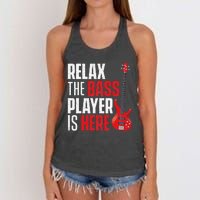 Relax The Bass Player Is Here Bassist Gifts Music Guitar Women's Knotted Racerback Tank