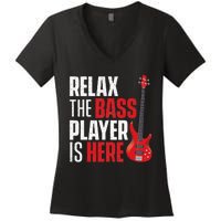 Relax The Bass Player Is Here Bassist Gifts Music Guitar Women's V-Neck T-Shirt